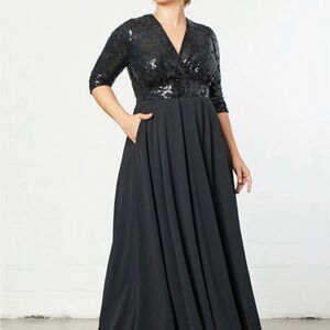 Kiyonna Black Sequin Long Sleeve Dress
